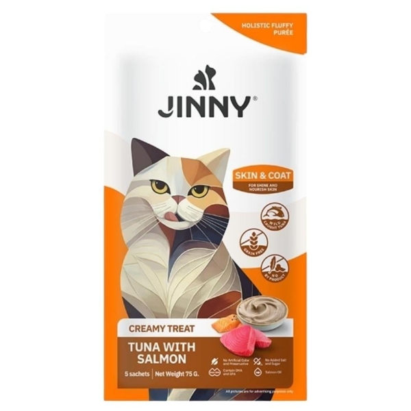 JINNY CREAMY SIVI KEDİ ÖDÜLÜ TON BALIKLI & SOMONLU 5x15 GR 5'Lİ*12